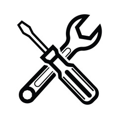 Crossed screwdriver and wrench isolated on