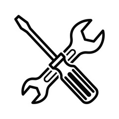 Crossed wrench and screwdriver isolated on