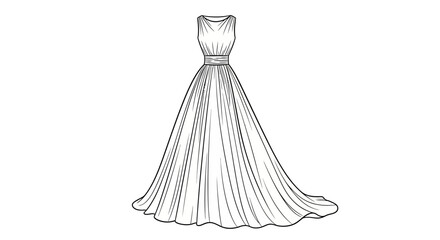 Elegant gown sketch featuring a flowing silhouette and delicate detailing for formal wear design