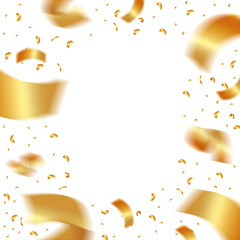 Blurred gold confetti, sparkling celebration on transparent background
