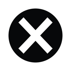 Obraz premium Error or close symbol white cross mark inside a solid black circle icon, isolated on