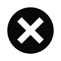 Fototapeta premium Simple black circular button with a white cross symbol for closing, deleting, or canceling isolated on