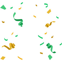 Green and gold confetti streamers, festive celebration on transparent background