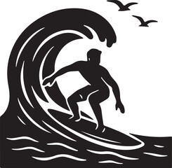surfer silhouette vector on beach illustration