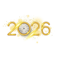 Golden sparkling 2026 New Year numbers, festive typography on transparent background