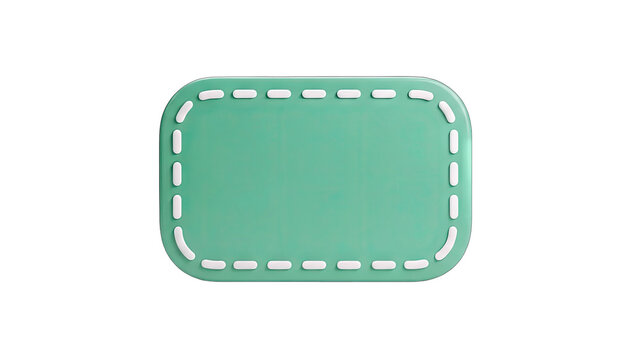 Green Rectangular Label with Dotted Border on White Background