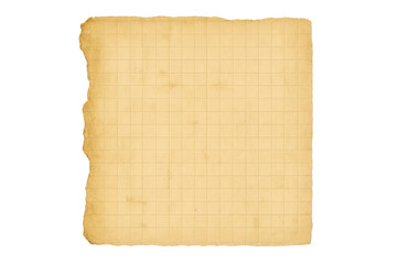Fototapeta premium Vintage graph paper sheet with torn edges presenting an aged grid texture, transparent background