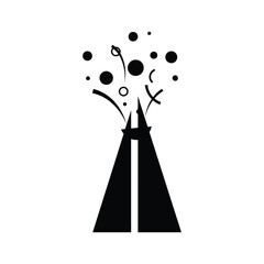 Abstract black silhouette of a teepee with confetti and streamers exploding from the top, isolated on © 3D