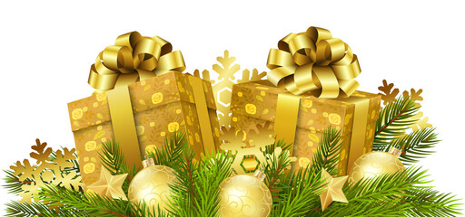 christmas gift box with golden ribbon