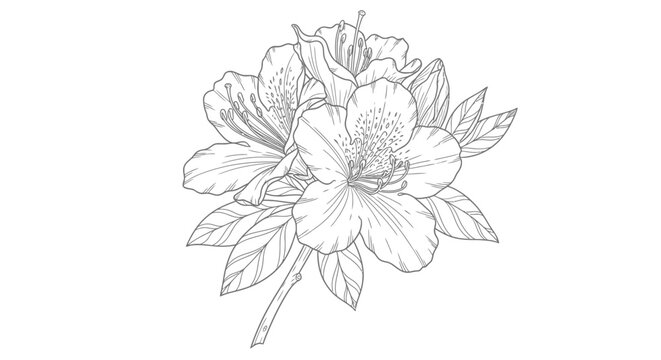 Botanical drawing: Delicate azalea blossom illustration with intricate line work