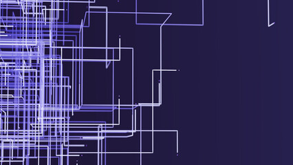 3D render of cyber grid structure with angular glowing paths and interconnected shapes