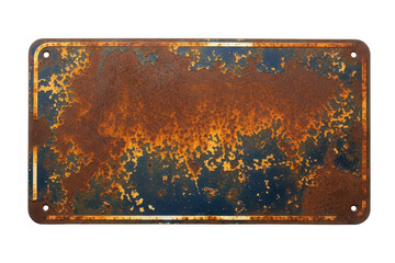 Weathered rusty metal signboard with aged texture, isolated background
