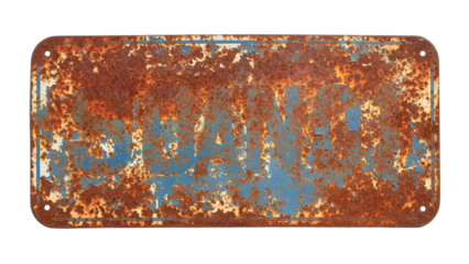 Old rusted metal signboard blank, vintage industrial cut out