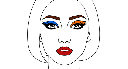Modern Beauty Portrait: Conceptual Face with Contrasting Eyeshadow in Vibrant Colors