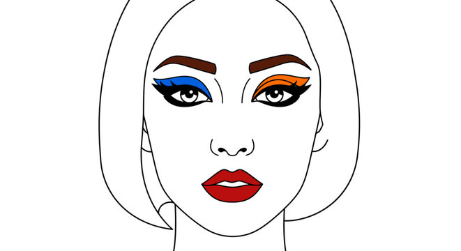 Modern Beauty Portrait: Conceptual Face with Contrasting Eyeshadow in Vibrant Colors