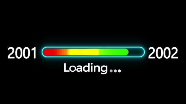 Year changing from 2001 to 2002. Loading bar from 2001 to 2002 new year transfer animation. New year 2002 loading bar animation, Year change concept.