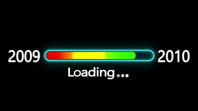 Year changing from 2009 to 2010. Loading bar from 2009 to 2010 new year transfer animation. New year 2010 loading bar animation, Year change concept.