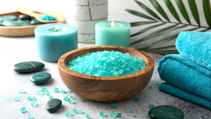 Teal spa setup for relaxation