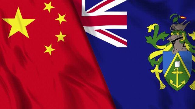 China and Pitcairn Islands Flag Animation Seamless Loop | Ultra HD 4k