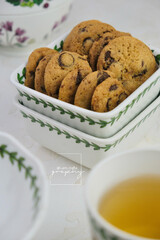 multiple Popular cookies in during celebration Christmas or eid  on white isolated background including chocolate chips