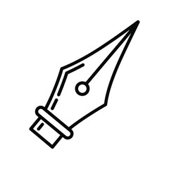Black and white line art illustration of a fountain pen nib isolated on