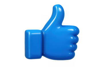 Blue 3d rendering of a hand showing a thumbs up gesture, symbolizing liking, social media engagement, and positive feedback. Transparent background