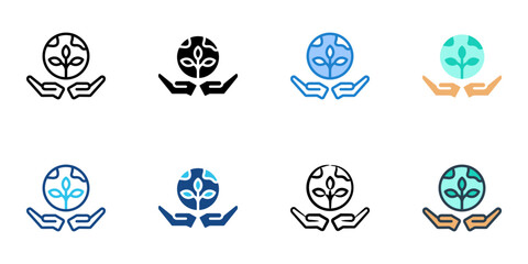 Save the earth icon set multiple style vector collection. Editable Stroke 
