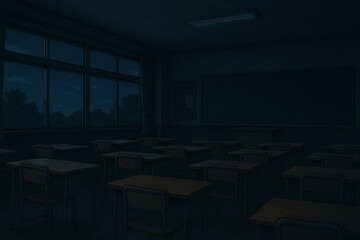 夜の学校の教室