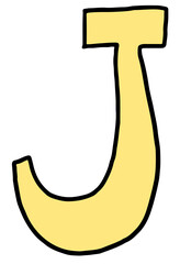 Hand drawn J alphabet letter for A-Z design, font, typography, text, message, campaign badge, initials, name design, print, calligraphy, sticker, poster, cute patch, brooch, pin, education book