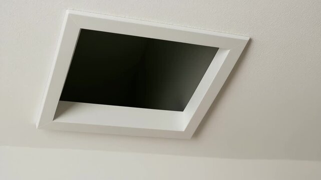 A close-up of hands removing or installing a white plastic HVAC air conditioning or ventilation ceiling vent cover, symbolizing home maintenance, air quality checks, filter replacement, and ventilatio