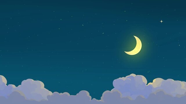 Simple anime sky and cloud animation with crescent moon