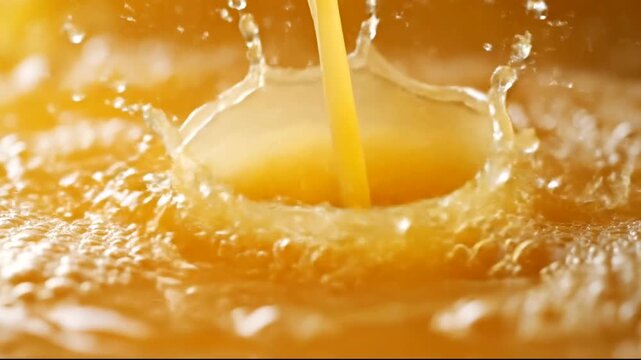 Fresh juice splashing into a glass with bubbles