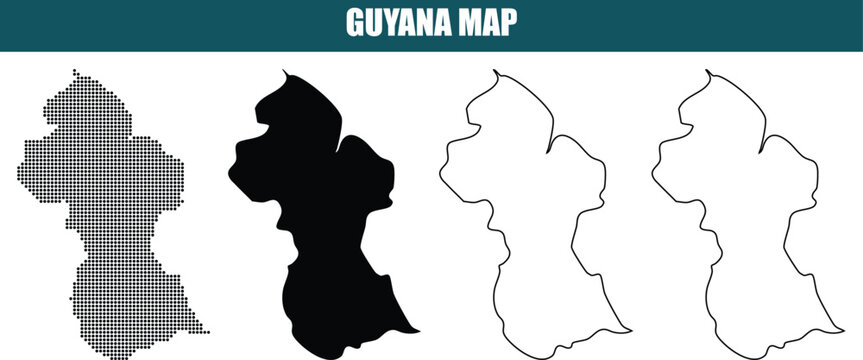 Guyana Map Outline and Silhouette for Geography Lesson
