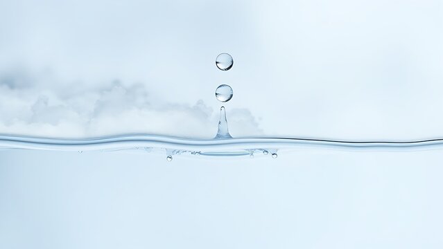 truculent. Water droplet transforming from cloudy to clear, macro detail on plain background. STEM education sheets, lab safety posters, designed for biotech research communications.