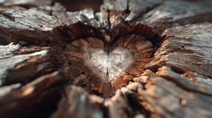 Photorealistic life circle made of wood with a heart in the center, illuminated by bright sunlight beams piercing through, symbolizing life, vitality, and the natural beauty of existence.