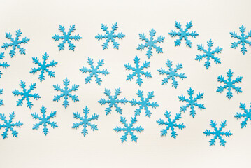 set of snowflakes. Blue snowflake background. Snowflake texture.