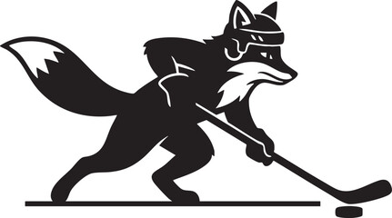Fox Playing Ice Hockey Silhouette Mascot Illustration