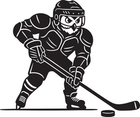 Obraz premium Owl Playing Ice Hockey Silhouette Mascot Illustration