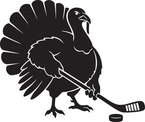 Turkey Playing Ice Hockey Silhouette Mascot Illustration