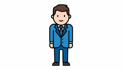 Cartoon Businessman Standing Confidently in a Blue Suit.