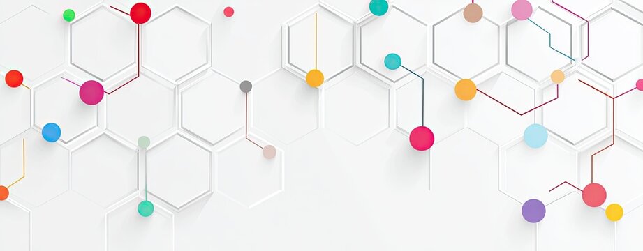 Abstract hexagon design with connected colorful dots - Powered by Adobe