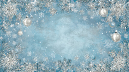 Blue Christmas background with decorative snowflakes, and a festive winter holiday design