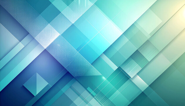 Abstract geometric background with overlapping blue and green translucent shapes creating a modern digital pattern.