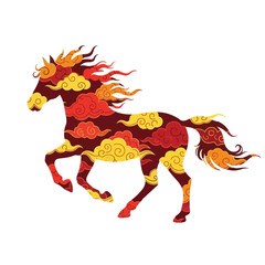 Chinese new year horse with cloud pattern, symbol of 2014. Lunar new year animal.