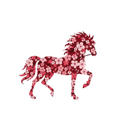 Floral horse silhouette with cherry blossom pattern, symbol of spring and new beginnings.