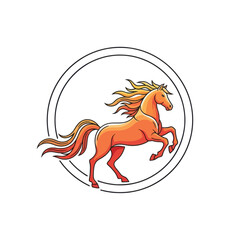 Illustration of a horse jumping inside a circle, isolated on a white background.