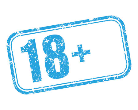 Bold 18+ age restriction stamp symbol indicating adult content warning, access limitation, and age requirement label.