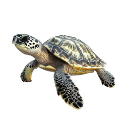 Obraz premium A beautifully detailed sea turtle gracefully swimming in clear blue ocean waters. surrounded by coral reefs and schools of colorful fish. the beauty of marine life