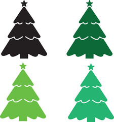 Christmas Tree Icons Set in Green and Black Flat Style