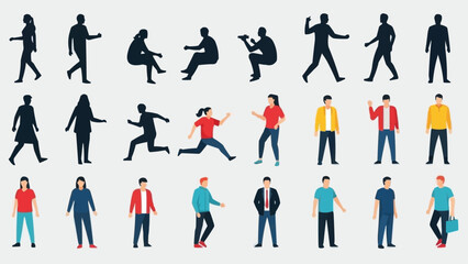 Collection of Diverse Human Silhouettes and Figures in Various Poses.